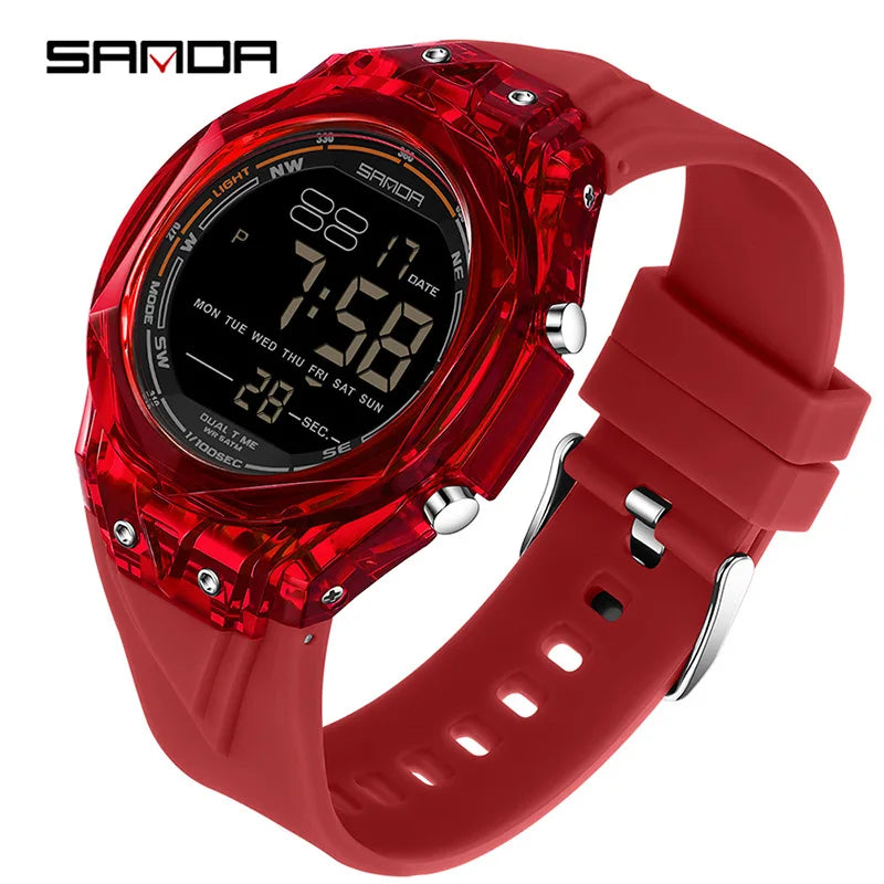 SANDA electronic watch for both men and women, multifunctional anti fall, 50M waterproof