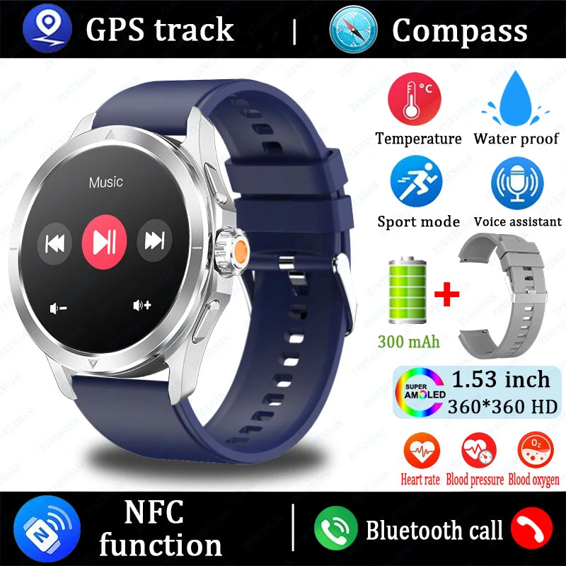 Sports Smart Watch for Men and Women with NFC GPS Compass Heart rate