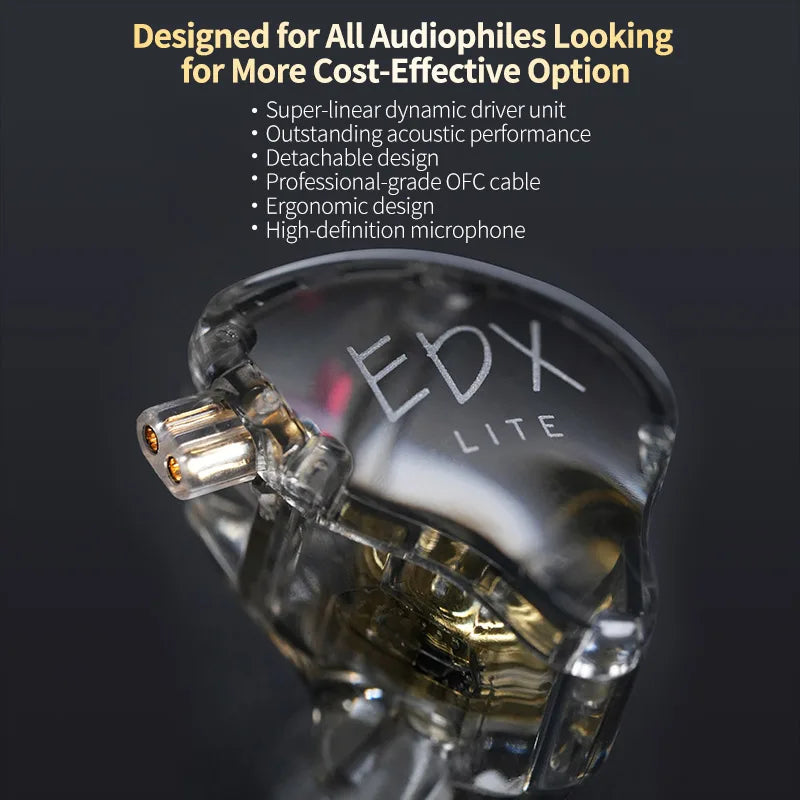 KZ EDX Lite HIFI Dynamic Driver Stereo Bass Music Earbuds for Gaming Sports with Detachable 2Pin Cable