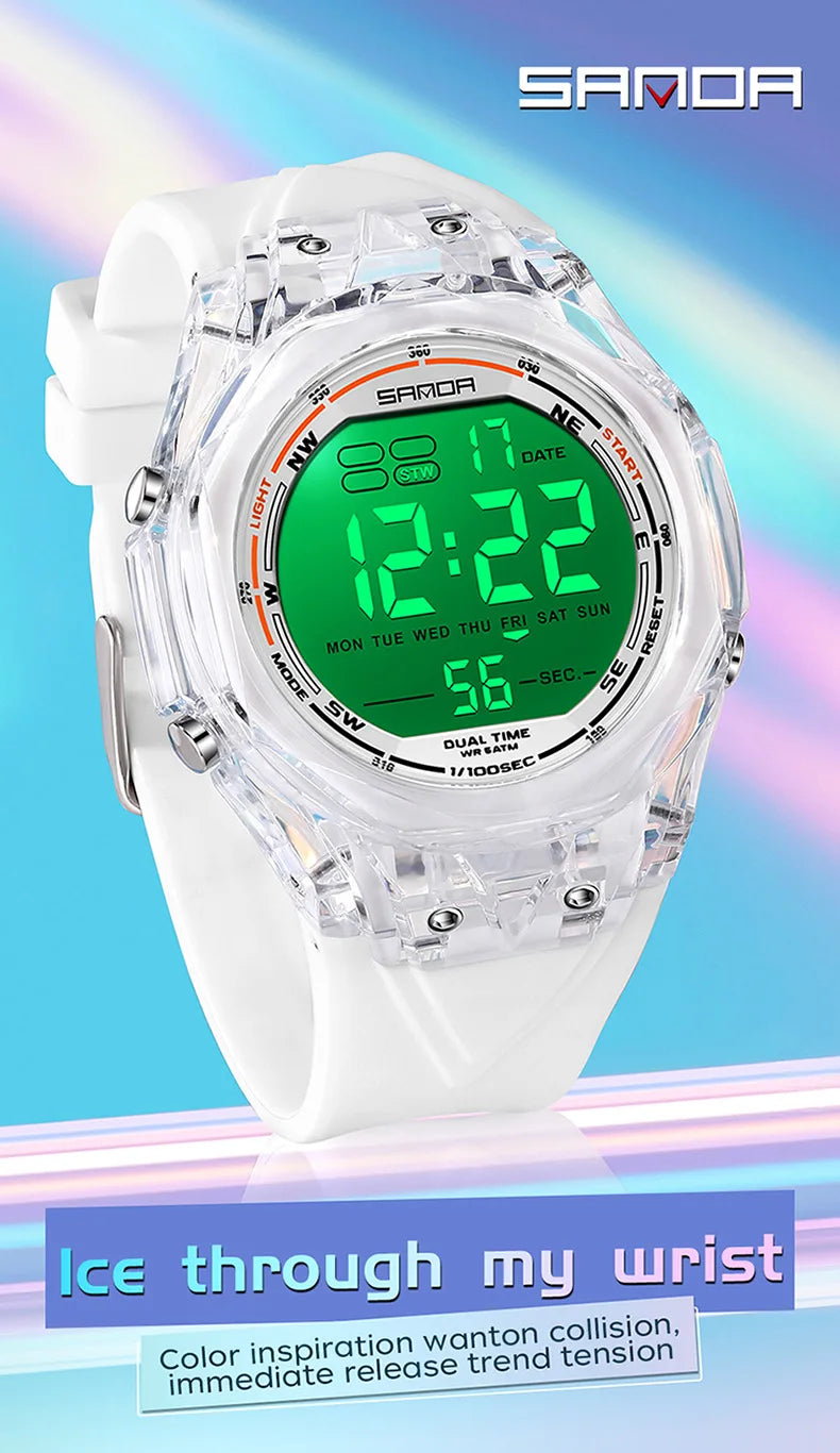 SANDA electronic watch for both men and women, multifunctional anti fall, 50M waterproof