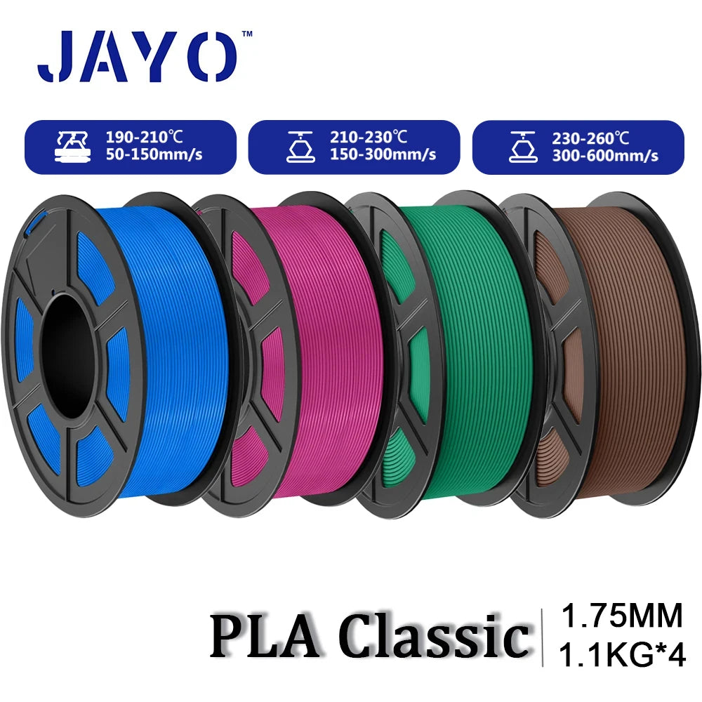 JAYO PLA Classic 3D Printer Filament 1.75mm High Speed Matte PLA 3D Filament 4Rolls/set Neatly Wound Matte Effect 1.1KG/Roll