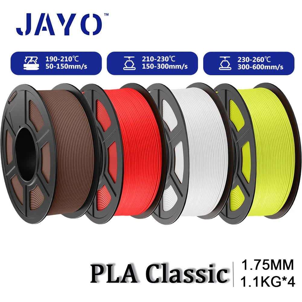 JAYO PLA Classic 3D Printer Filament 1.75mm High Speed Matte PLA 3D Filament 4Rolls/set Neatly Wound Matte Effect 1.1KG/Roll