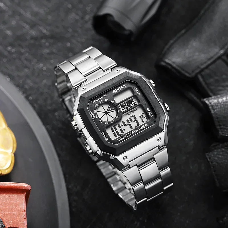 MAYZHISU Men Classic Digital Luxury Stainless Steel Sport Military Watch