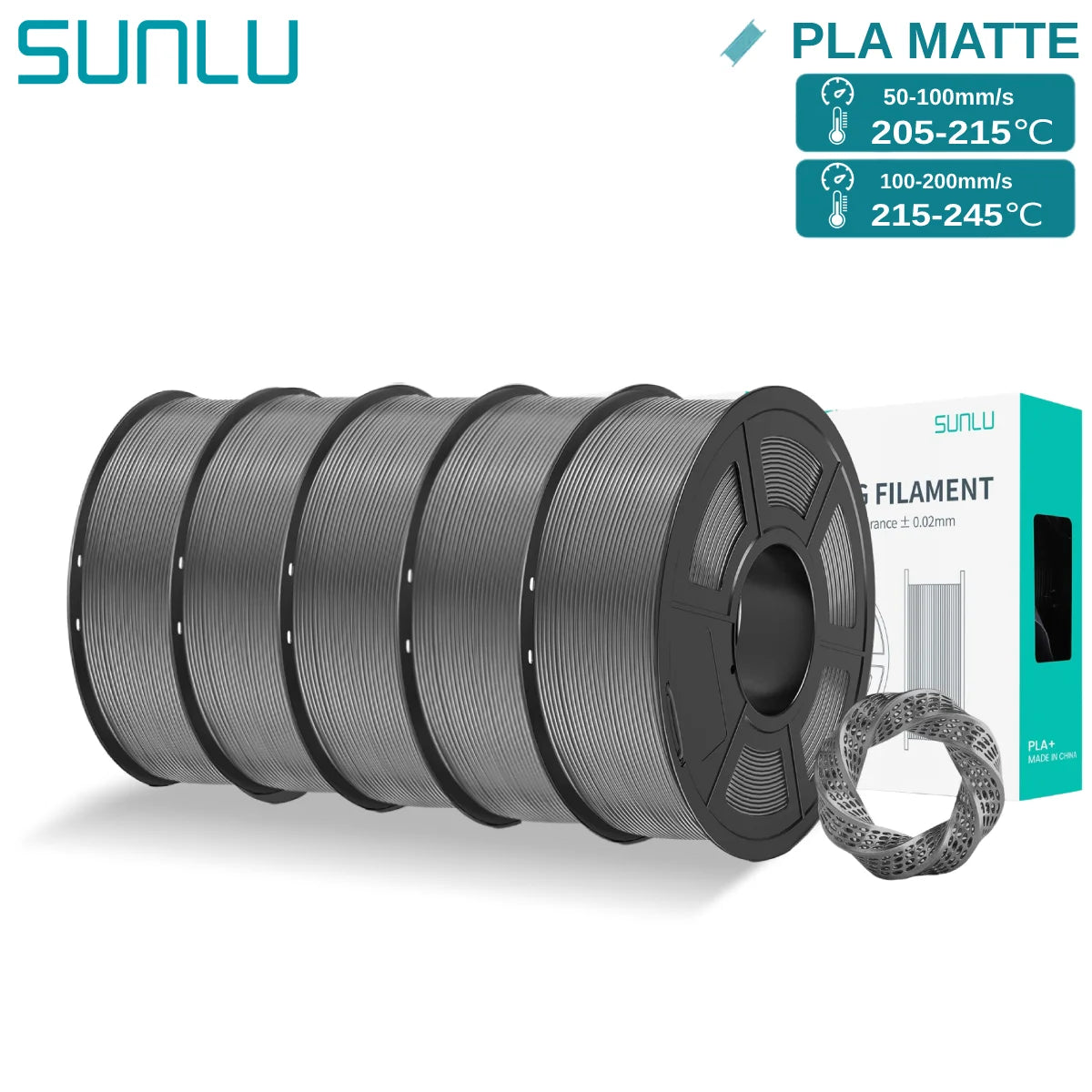 SUNLU 5KG PLA Matte 3D Printer Filament 1.75mm 1KG/Roll Frosted Texture Neatly Wound For FDM 3D Printing Filaments Fast Ship