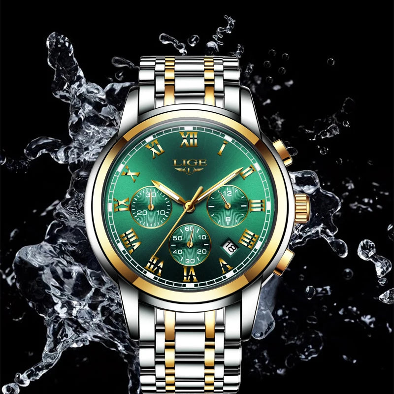 LIGE Fashion Luxury Quartz Watches for Men Business Waterproof Stainless Steel
