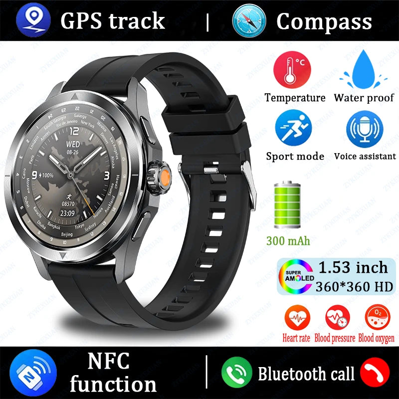 Sports Smart Watch for Men and Women with NFC GPS Compass Heart rate