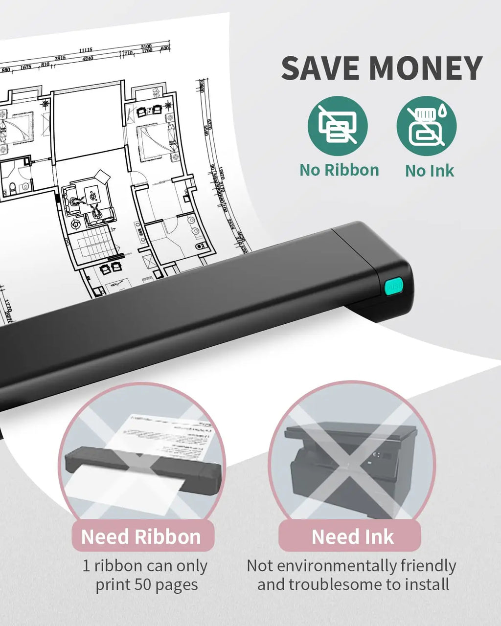 Phomemo  A4 Paper Portable Thermal  Bluetooth Mobile Printer Compatible with Android & iOS Phone & Laptop
