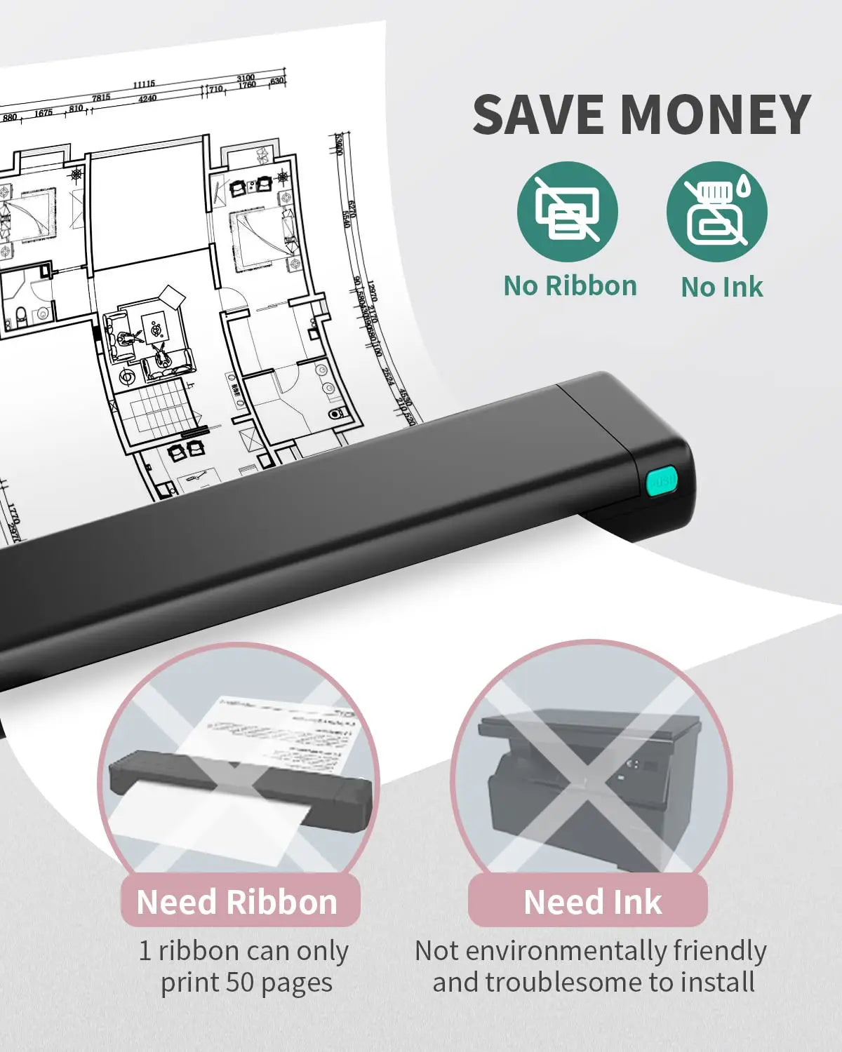 Phomemo  A4 Paper Portable Thermal  Bluetooth Mobile Printer Compatible with Android & iOS Phone & Laptop