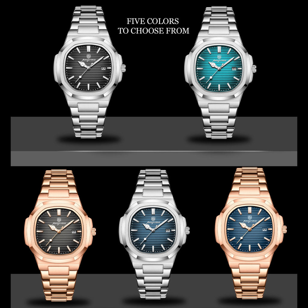PAAZOMU Luxury Stainless Steel Business Waterproof Luminous Men Watch
