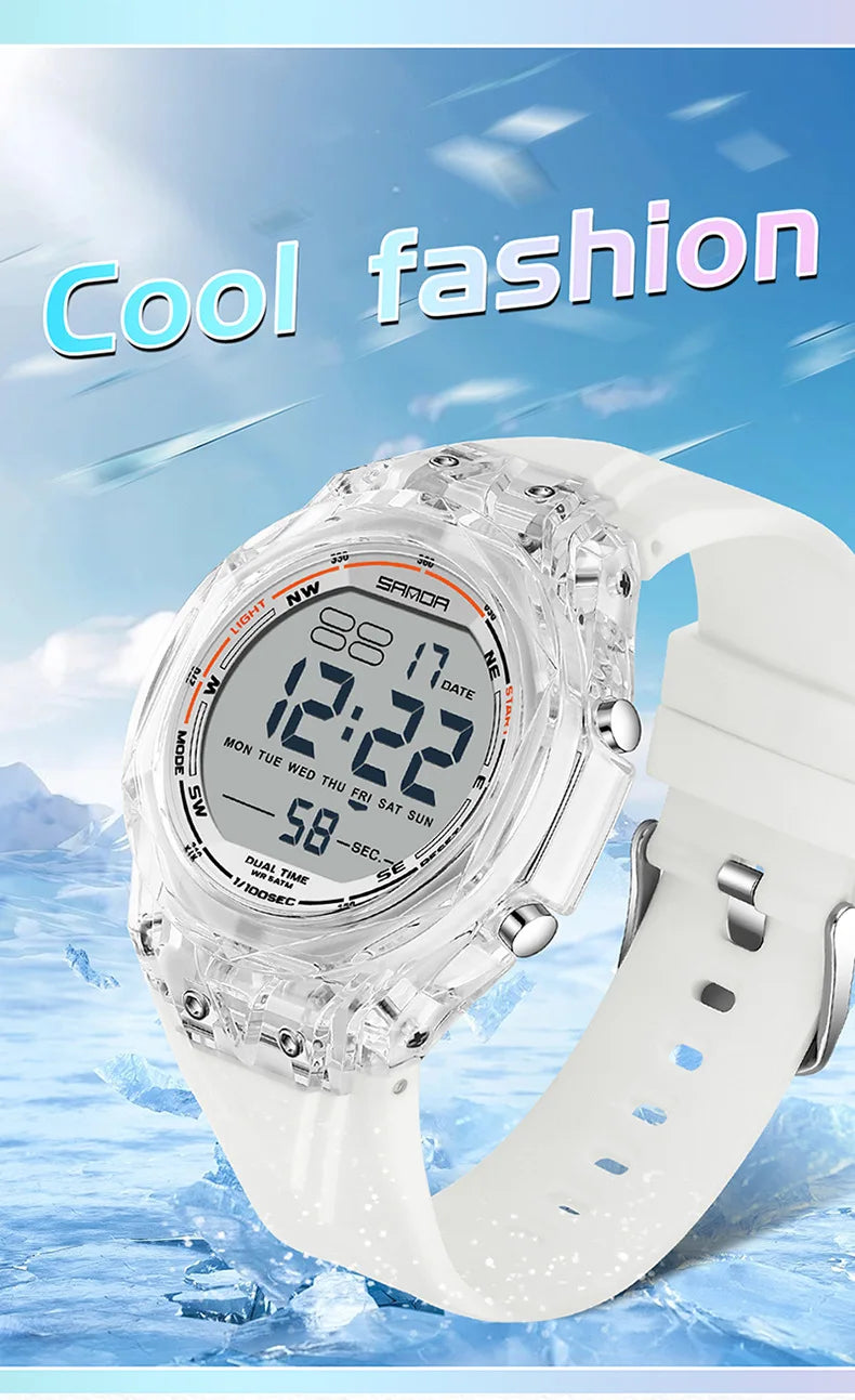 SANDA electronic watch for both men and women, multifunctional anti fall, 50M waterproof