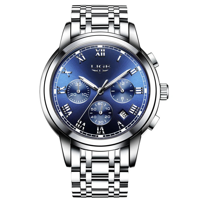 LIGE Fashion Luxury Quartz Watches for Men Business Waterproof Stainless Steel