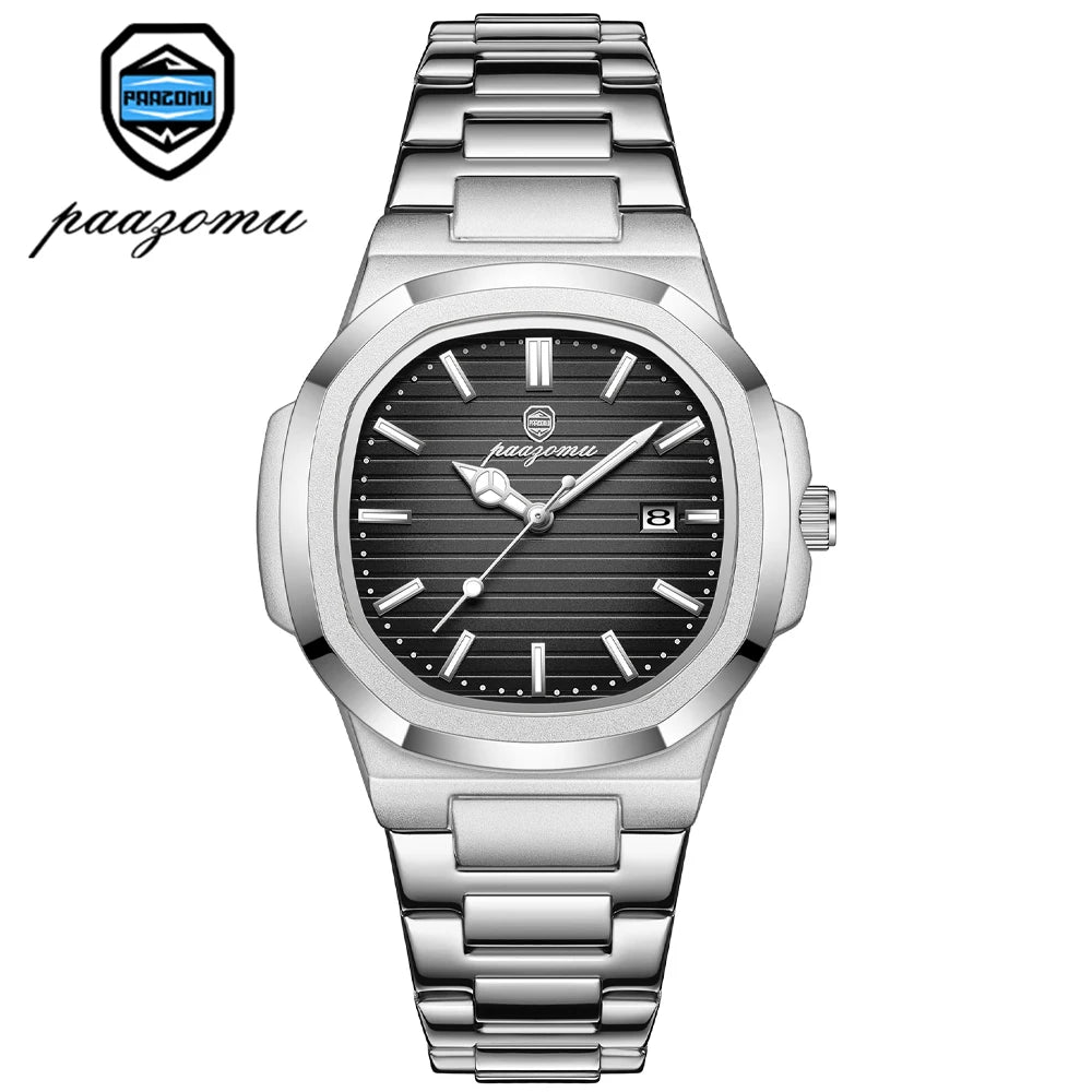 PAAZOMU Luxury Stainless Steel Business Waterproof Luminous Men Watch